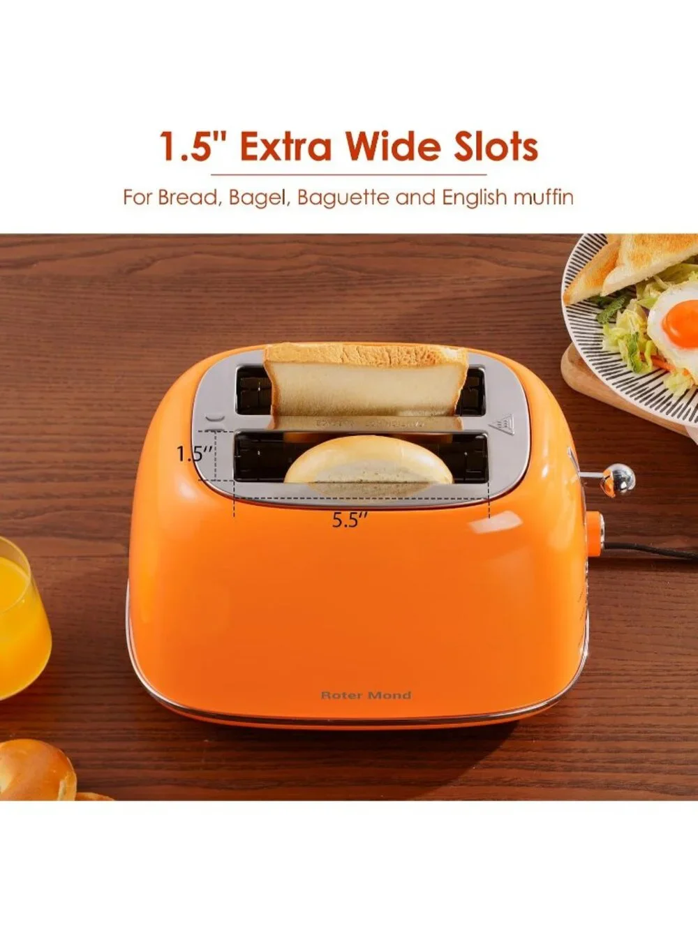 2 Slice Orange Retro Stainless Steel with Bagel Defrost Functions Toaster